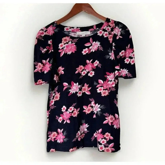 NEW NWT Loft Zinnia Puff Sleeve Statement Tee Size XS Navy Floral - Picture 1 of 7
